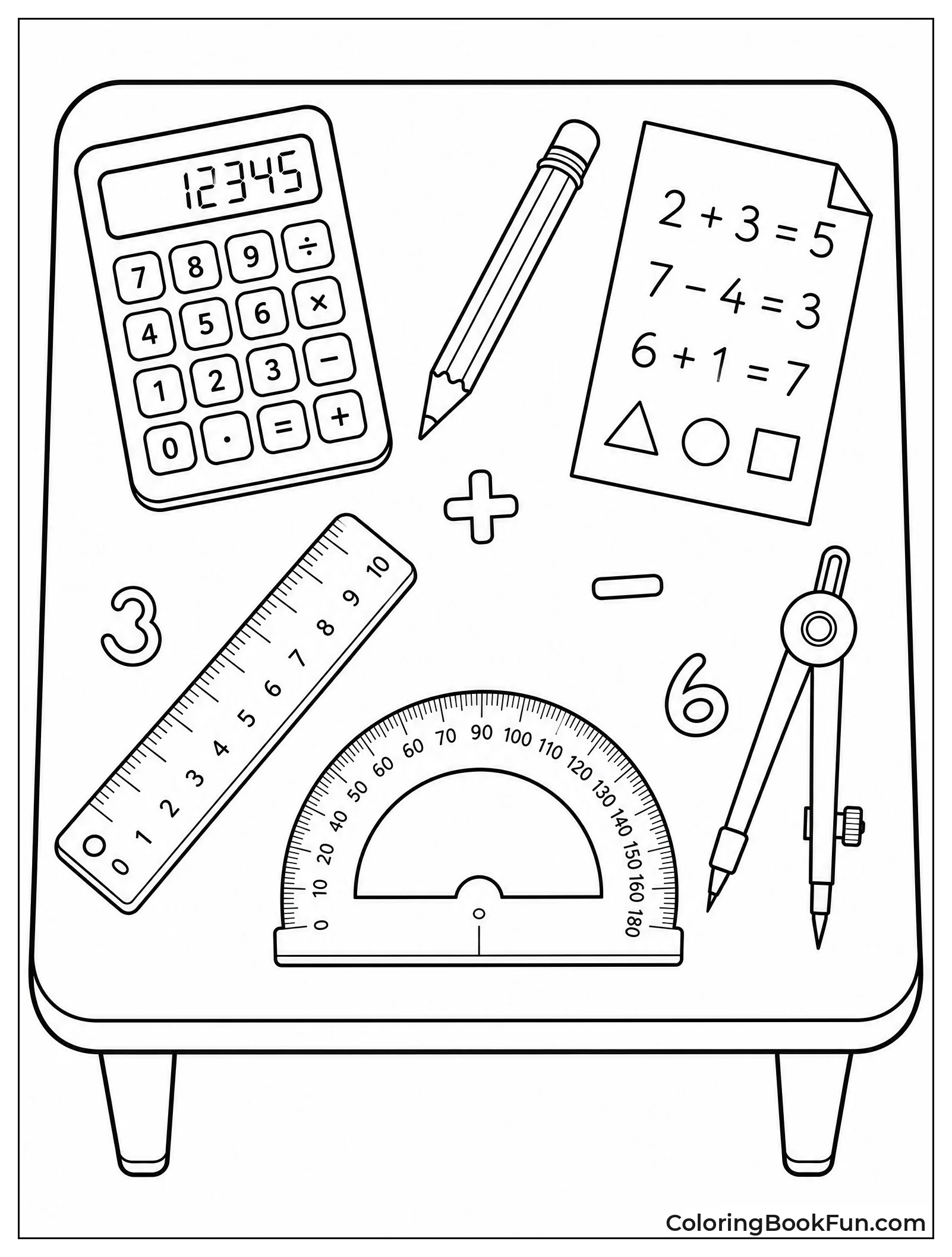 Desk with Math Tools