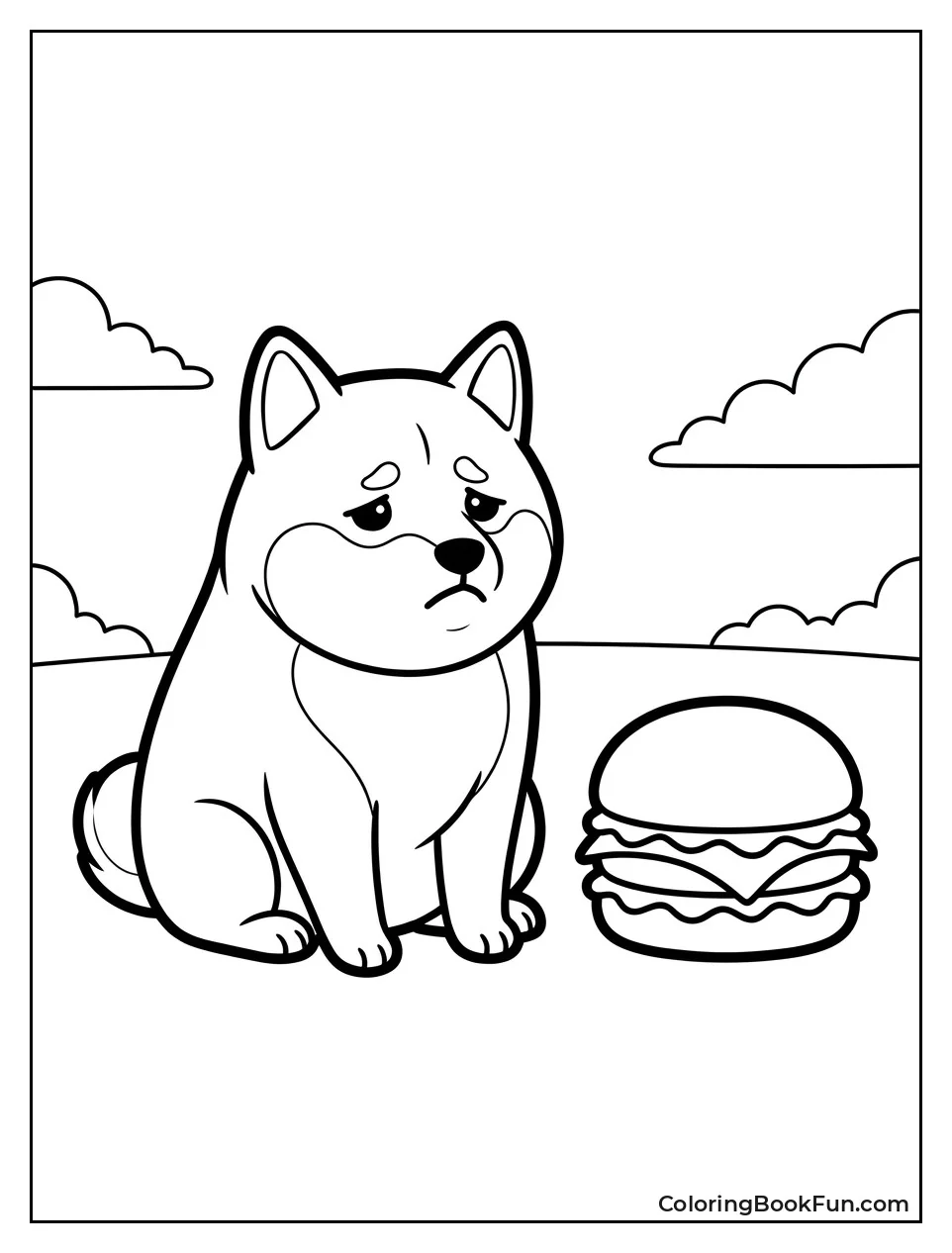 Shiba Dog Next to Burger