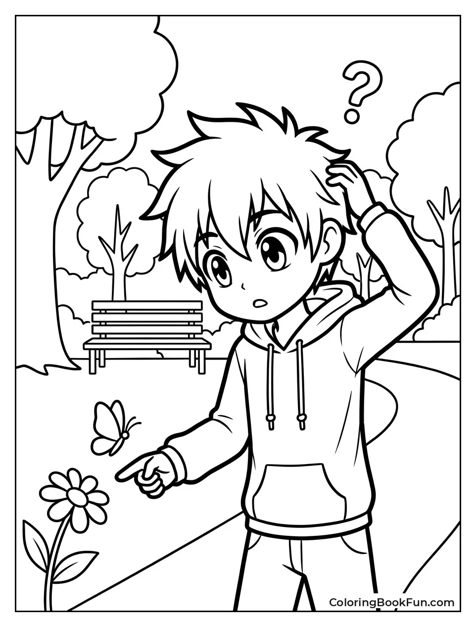 Anime Guy Pointing at Butterfly