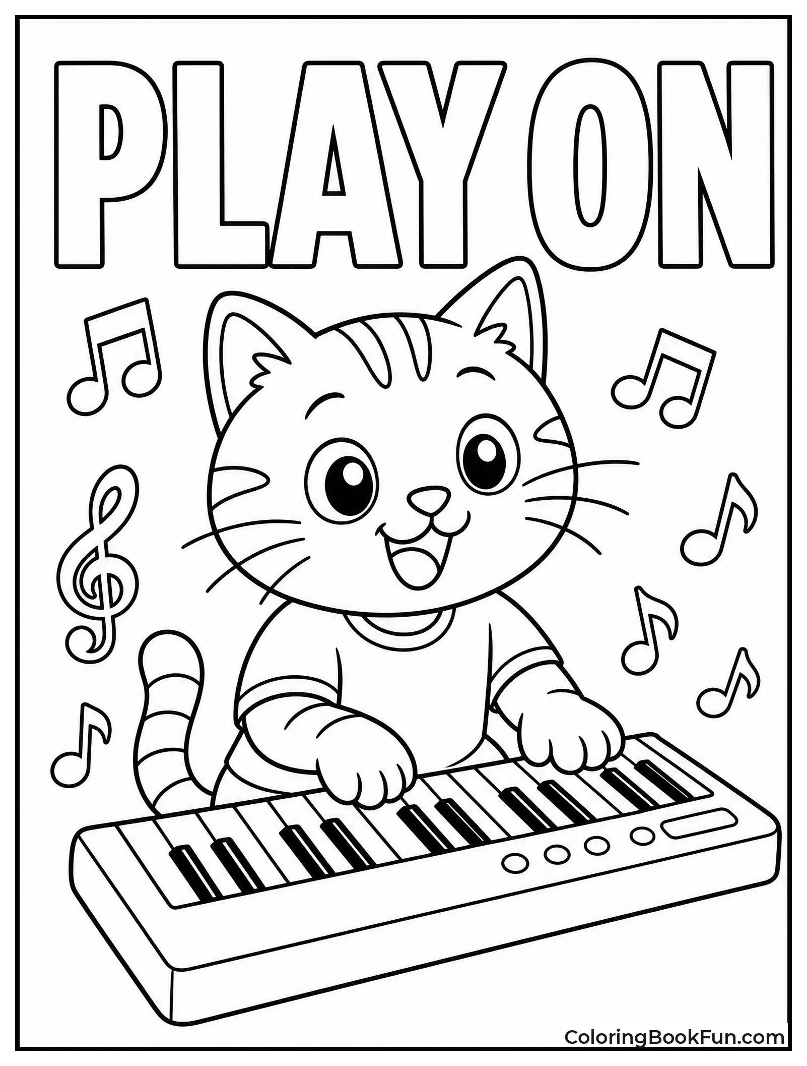 Cat Playing Keyboard with Notes