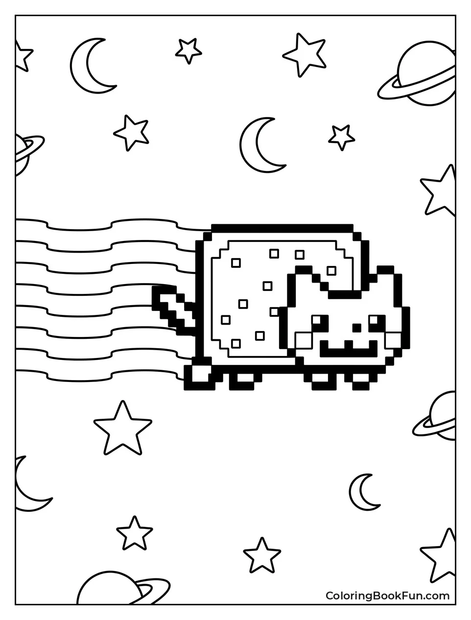 Pixel Cat Flying with Rainbow