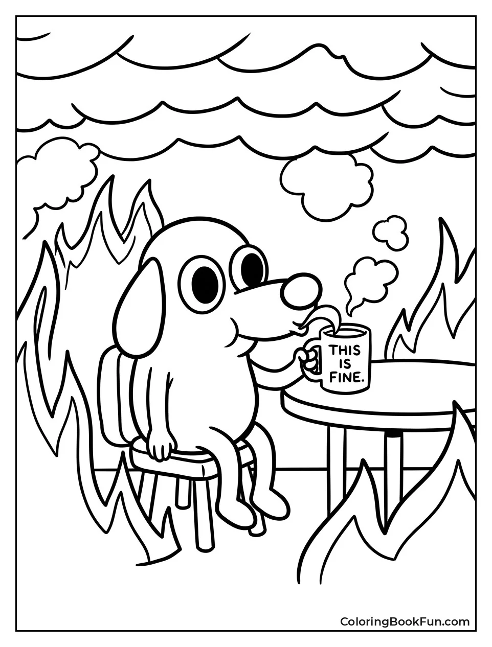Dog Drinking Coffee in Fire