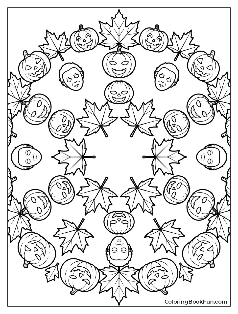 Mandala Pattern With Leaves And Masks