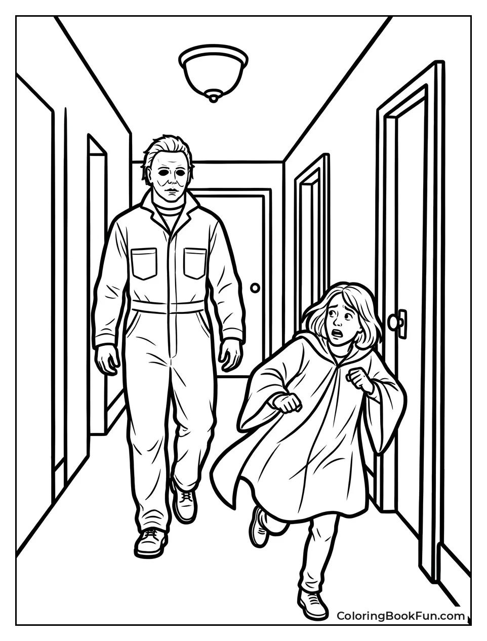 Michael Myers Chases Someone Down Hallway