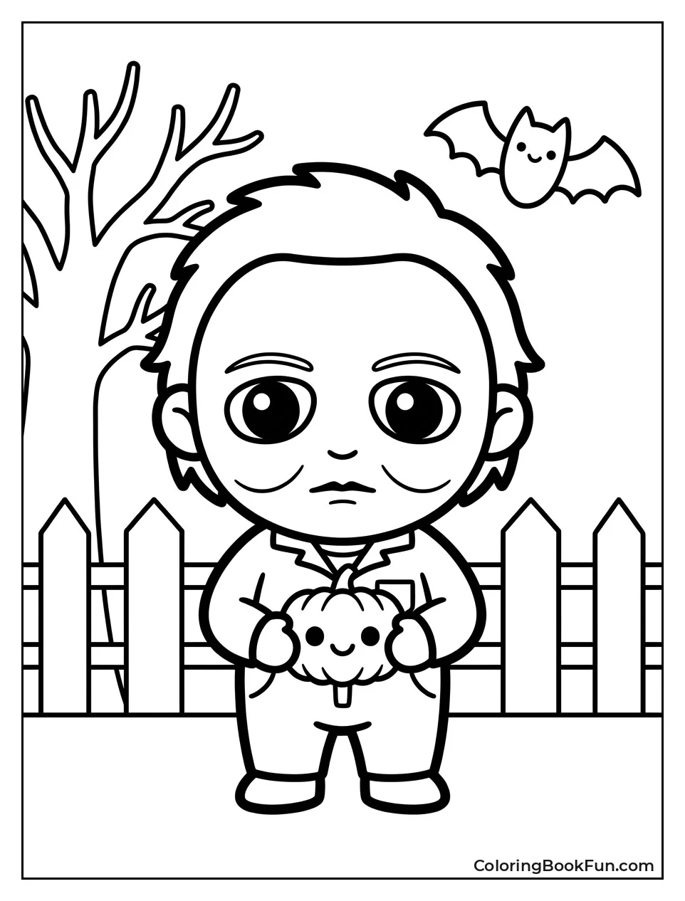 Cute Chibi Michael Holds Small Pumpkin