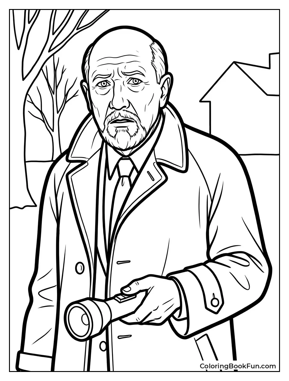 Doctor Loomis Holds Flashlight Looking Worried