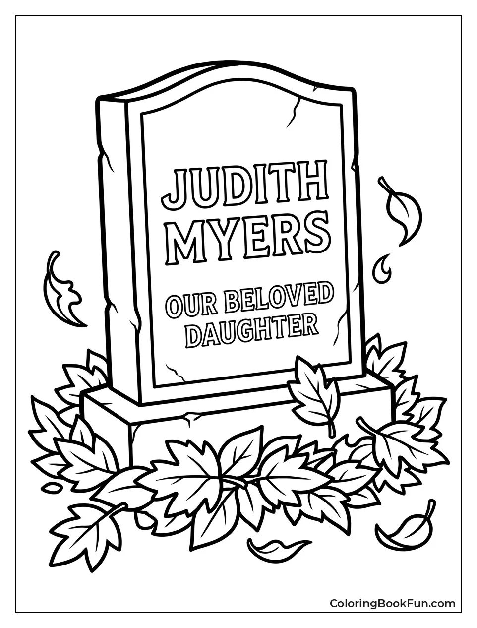 Judith Myers Headstone Sits Among Autumn Leaves