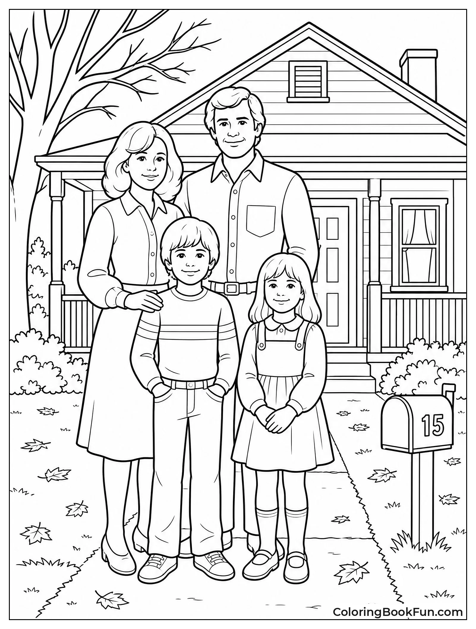 Myers Family Stands In Front Of House