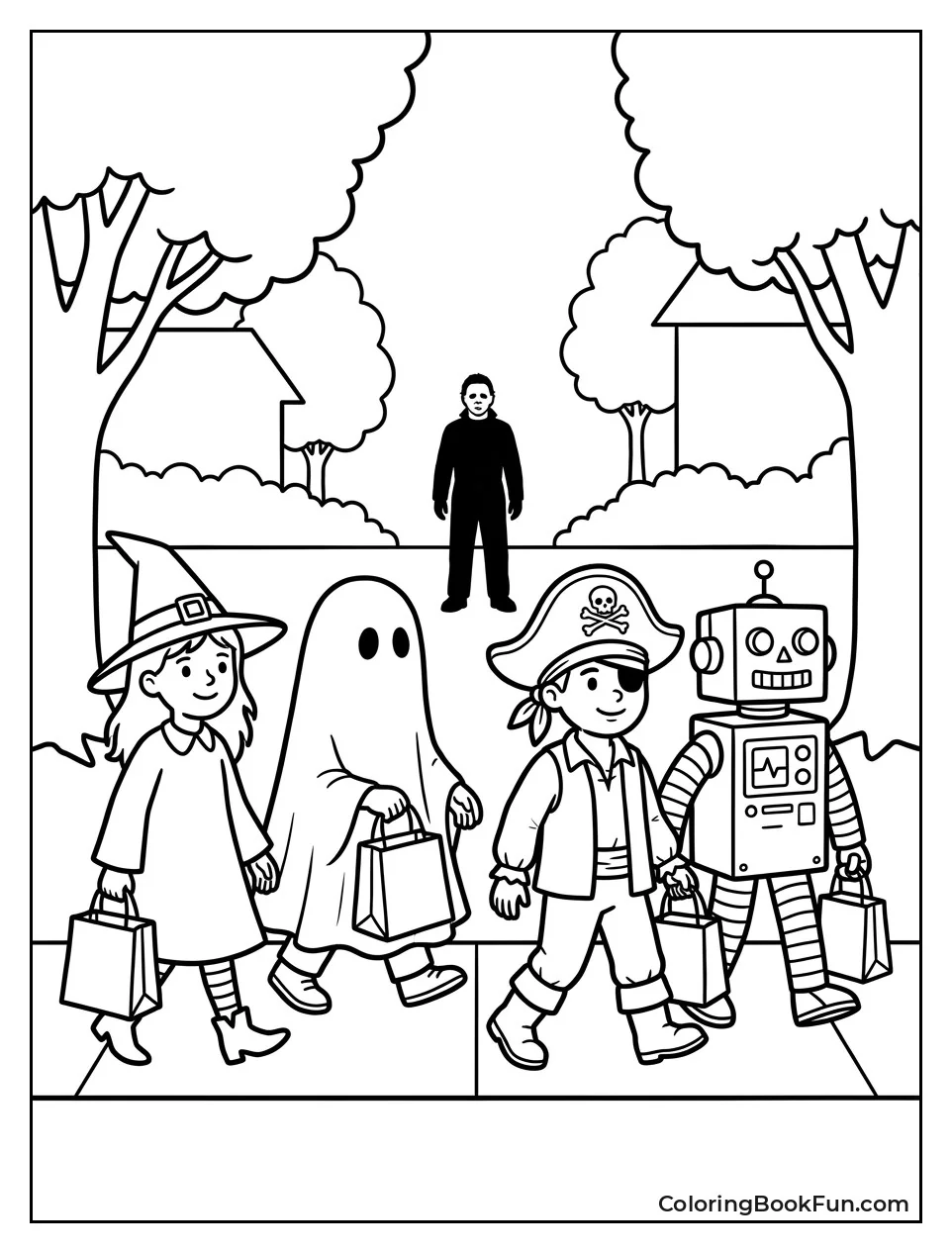 Kids Walk While Michael Looms Nearby