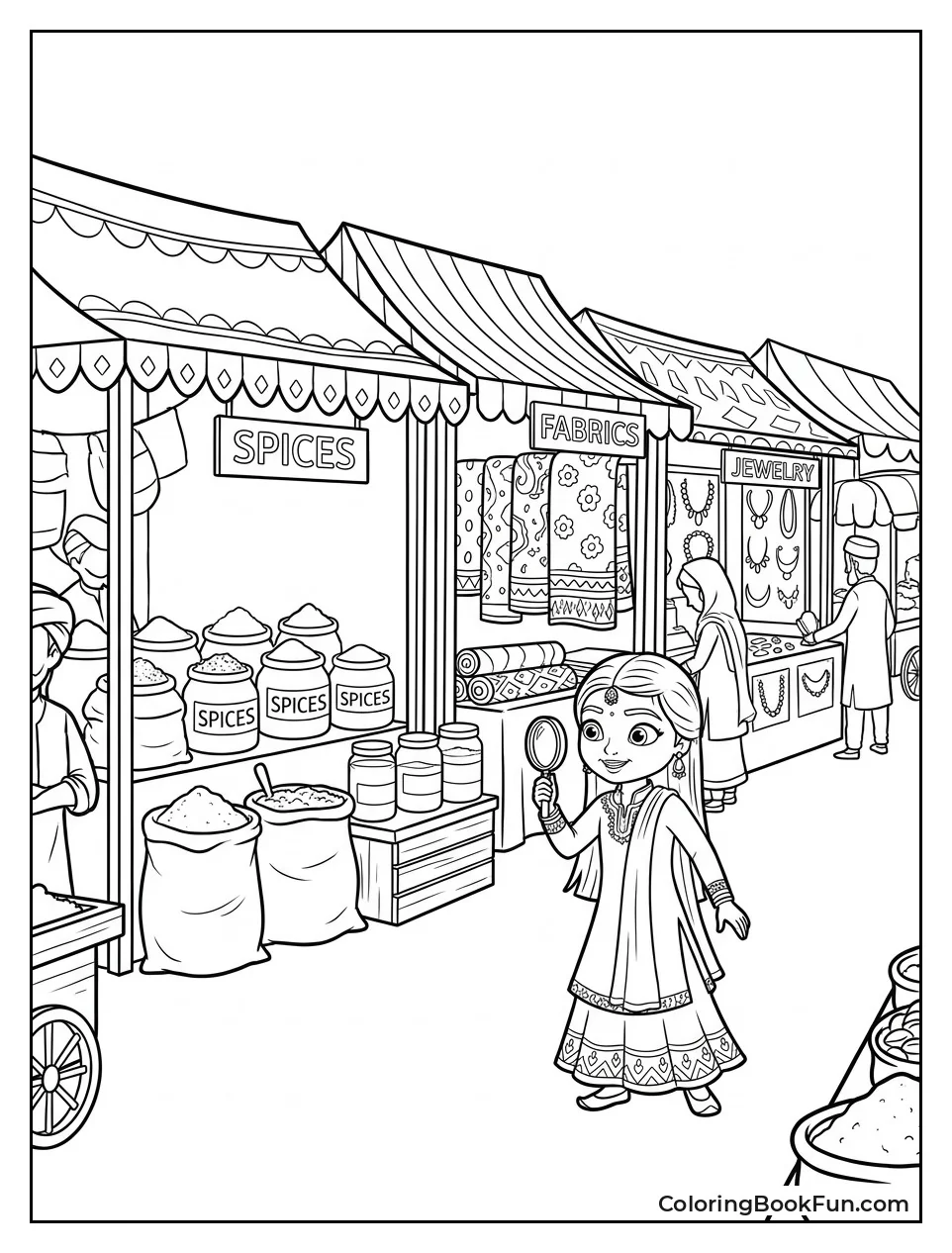 Busy Bazaar with Colorful Stalls
