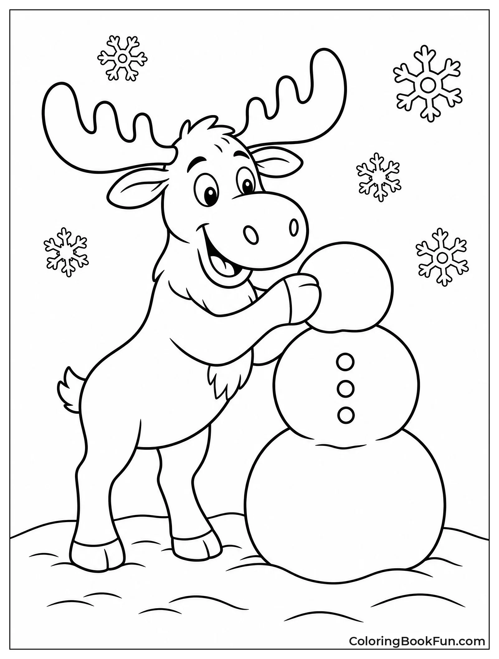 Moose Building a Snowman