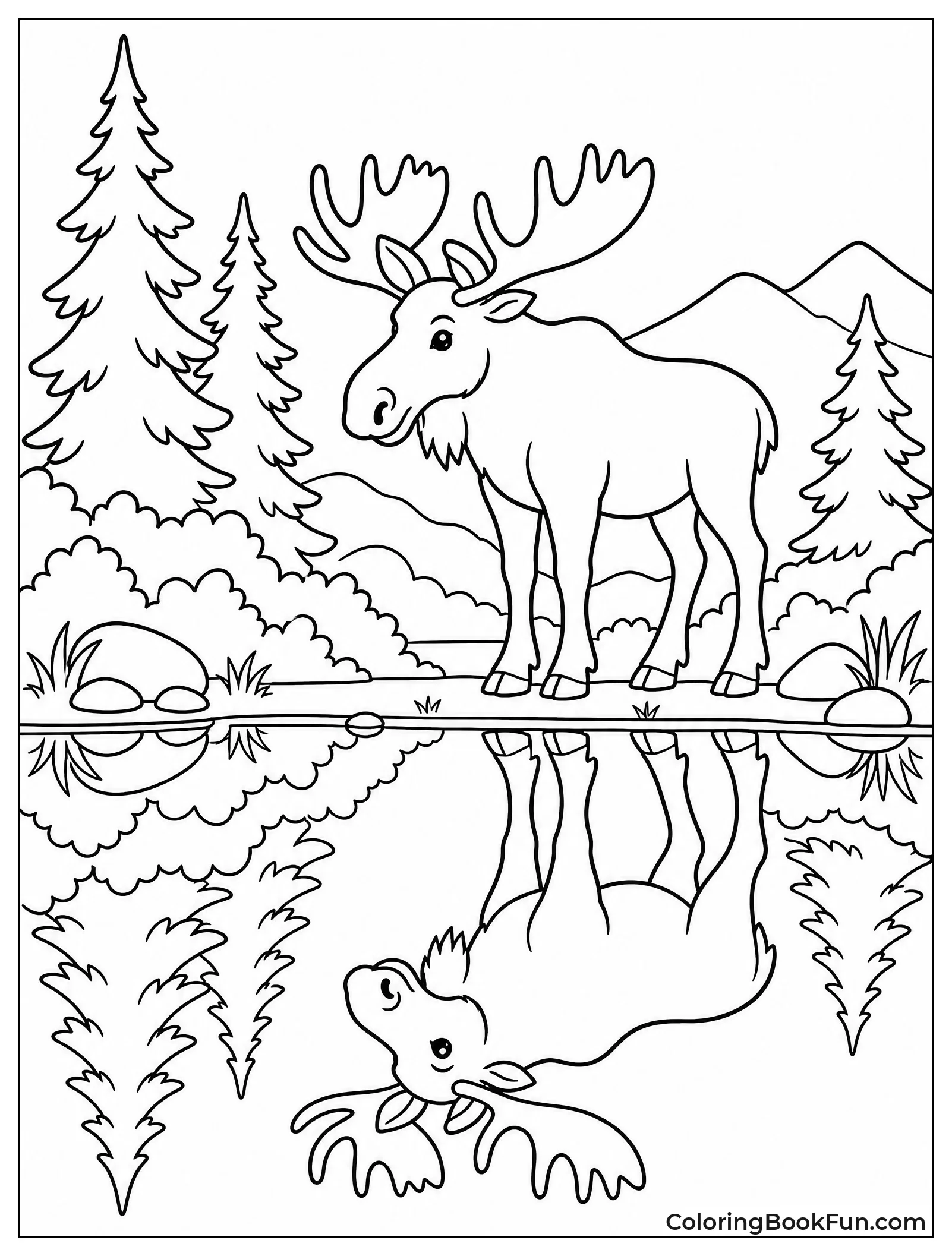 Moose Reflection in Mountain Lake