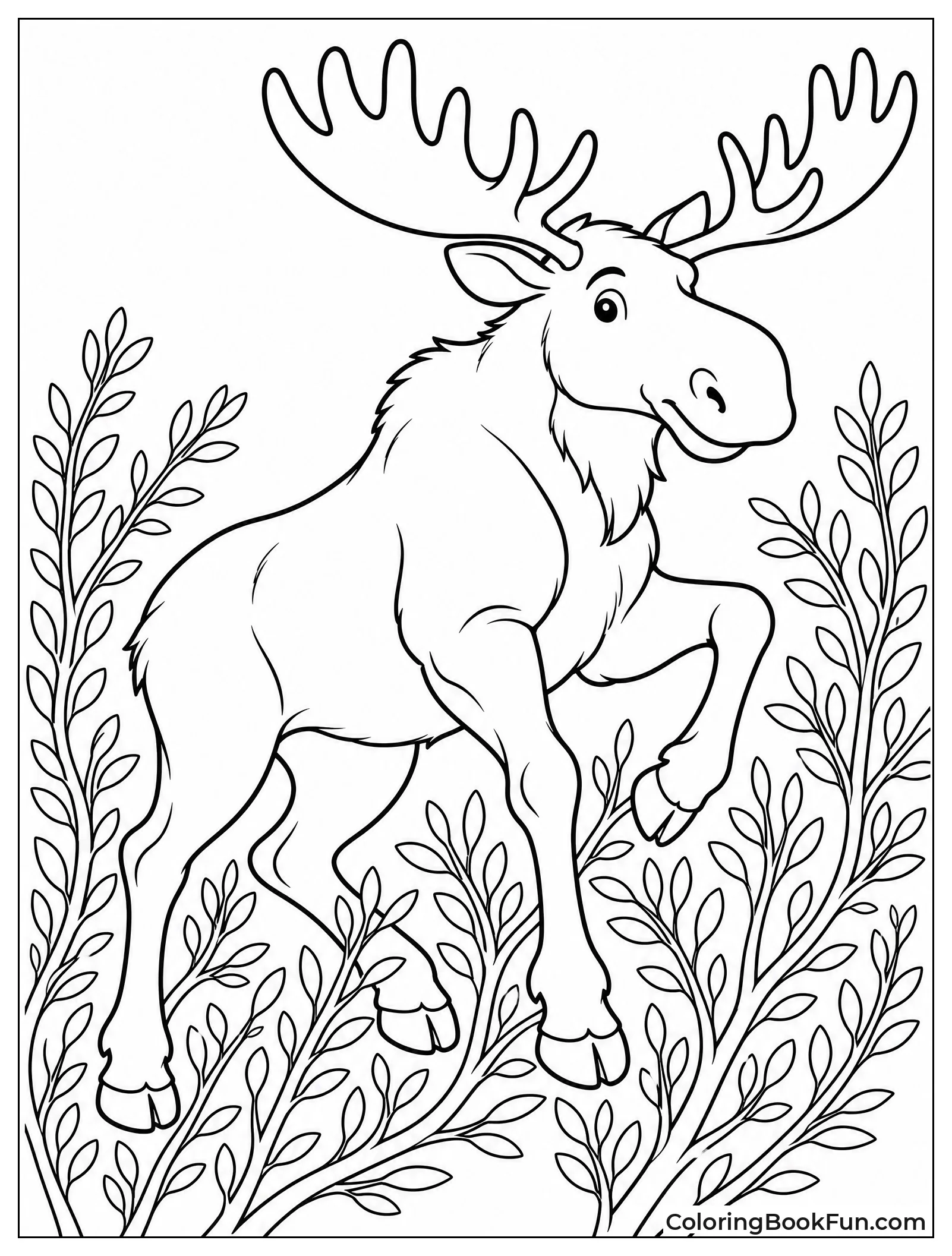 Moose Running Through Willow Bushes