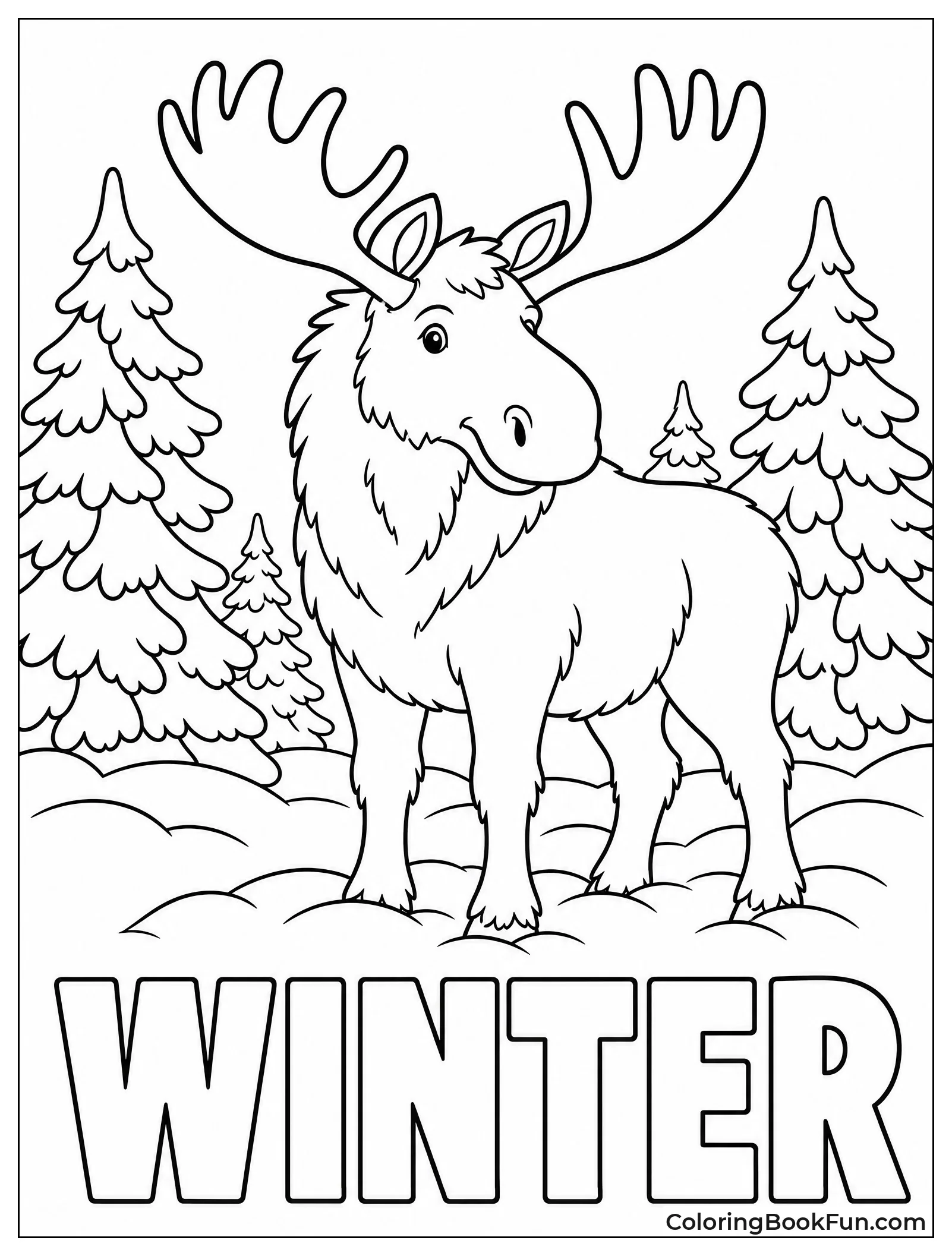 Moose in Snowy Winter Forest