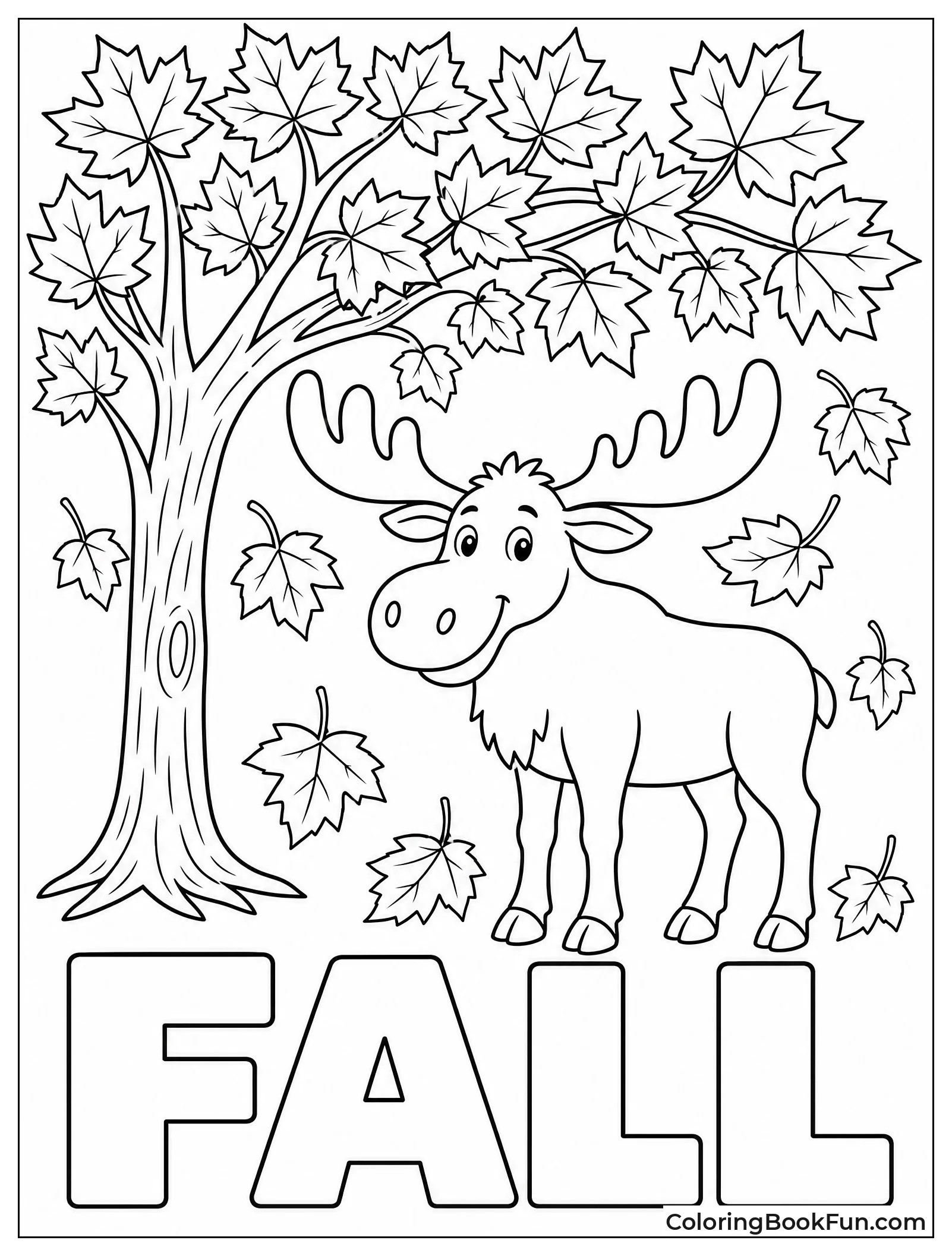 Moose with Falling Autumn Leaves