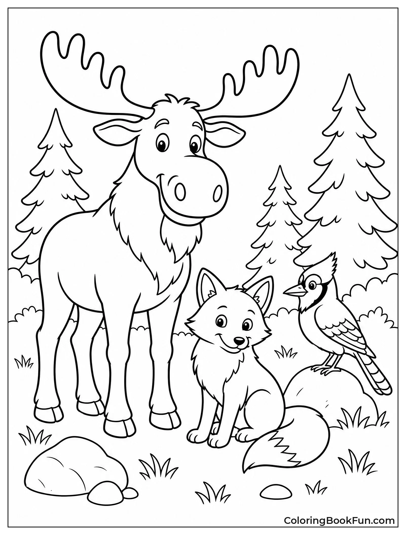 Moose with Forest Animal Friends