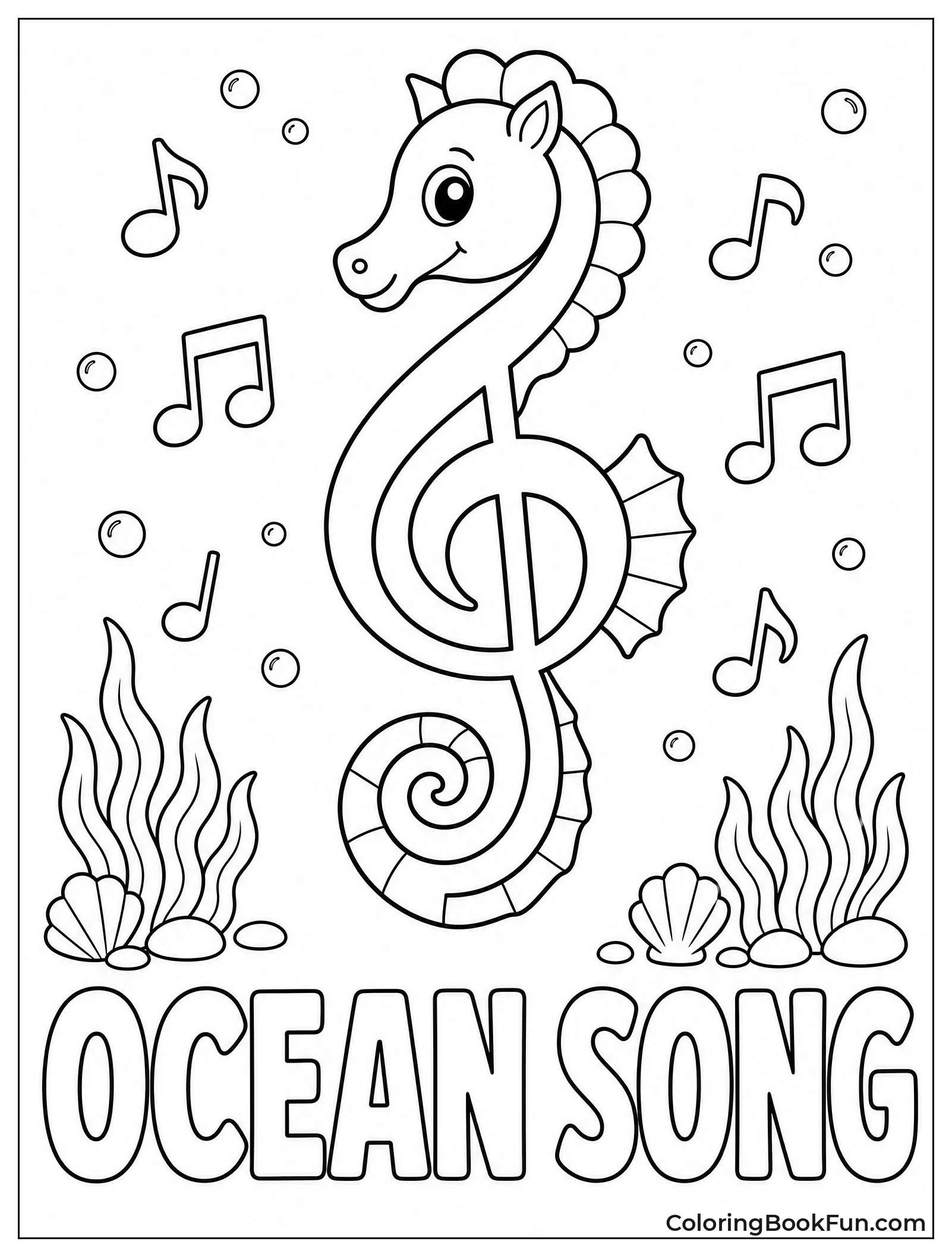 Musical Seahorse with Floating Notes