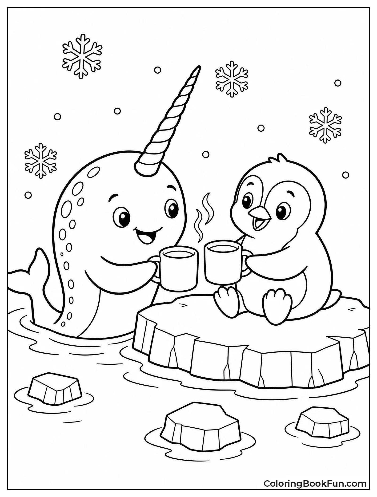 Narwhal Sharing Coffee with Penguin