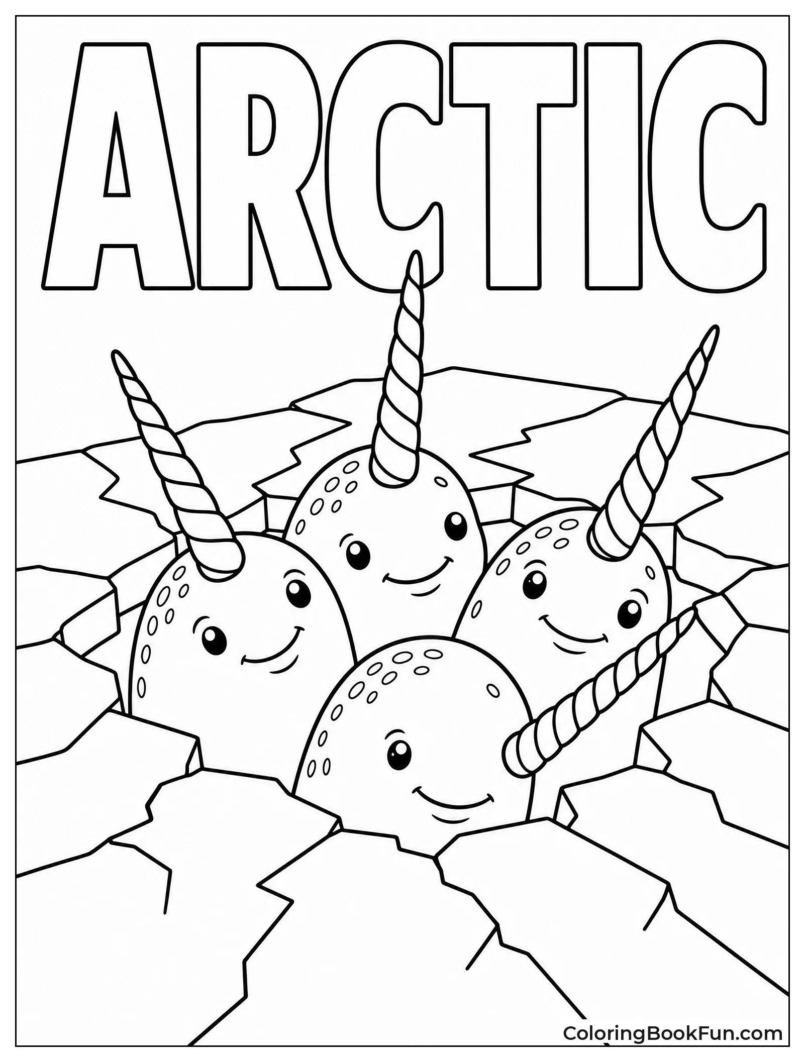 Narwhals at Breathing Hole in Ice