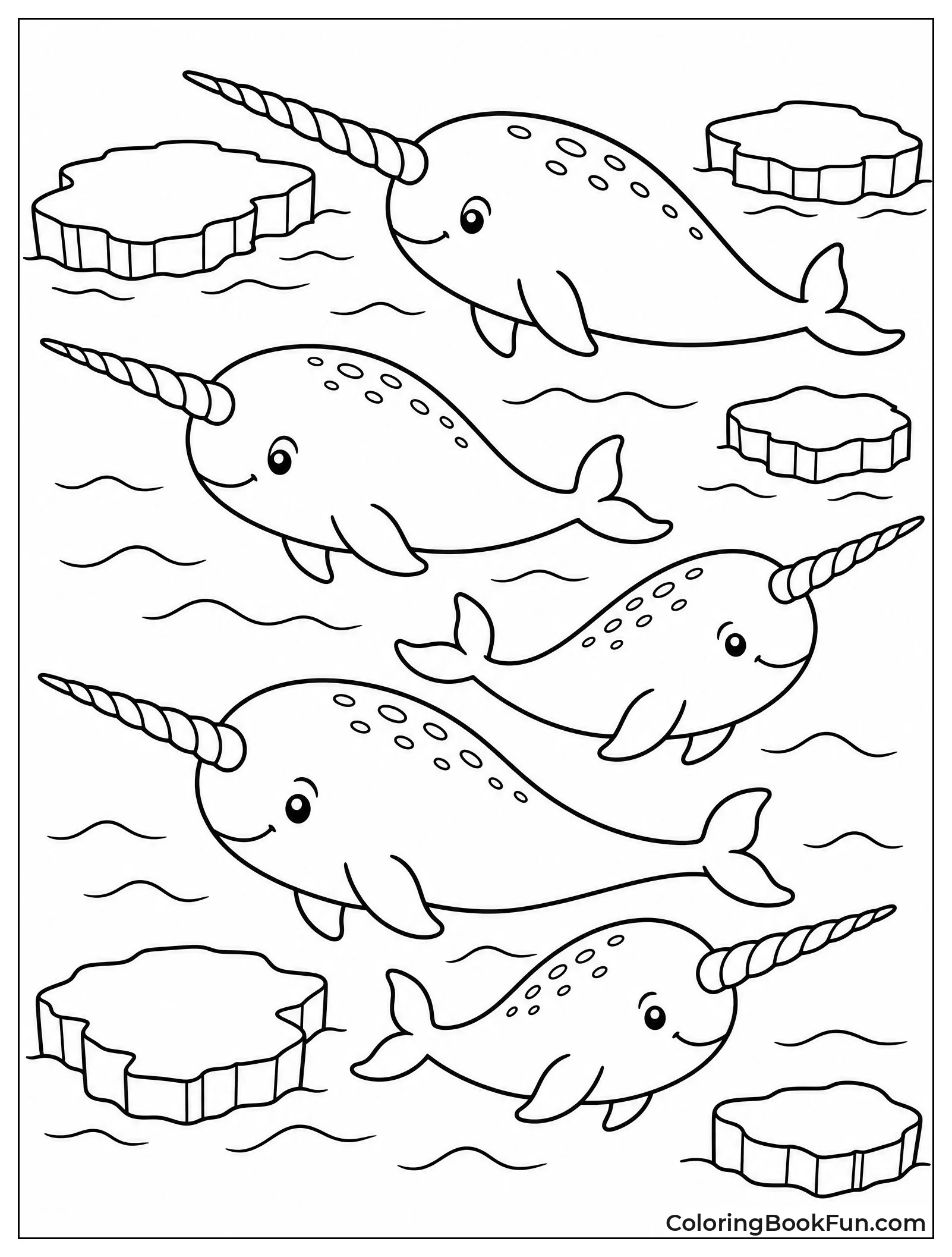 Pod of Narwhals Traveling Together