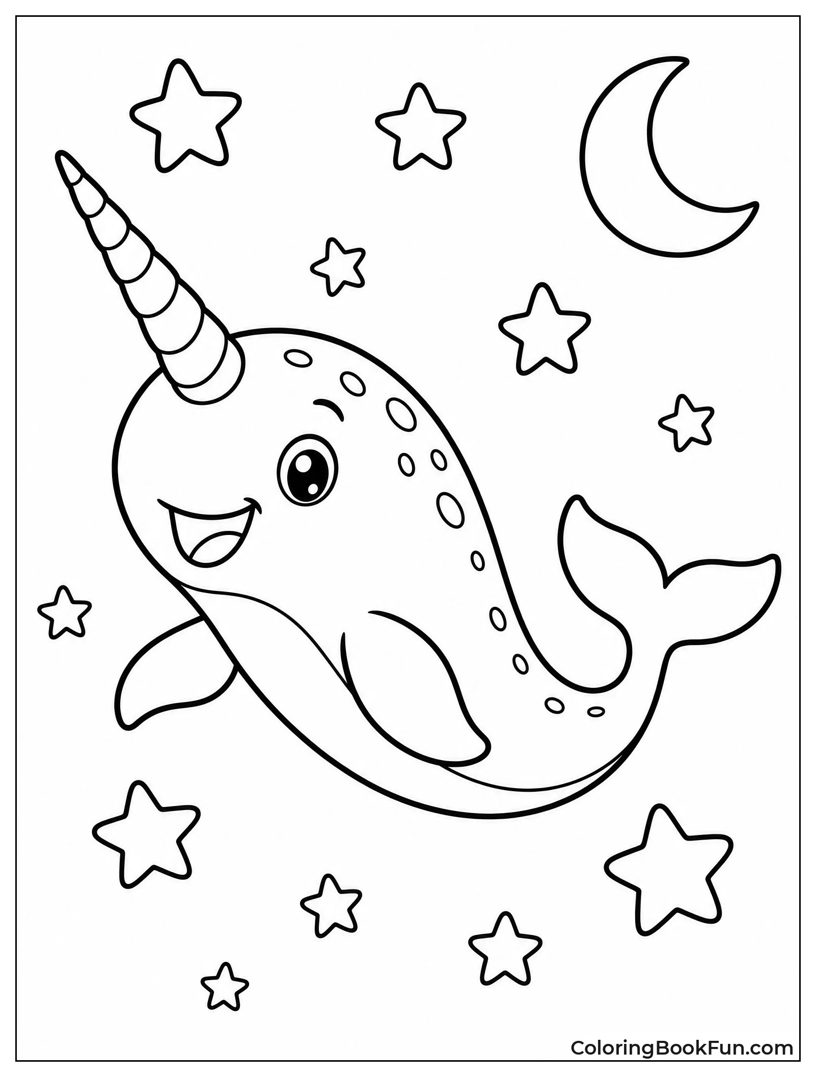 Whimsical Narwhal Flying at Night