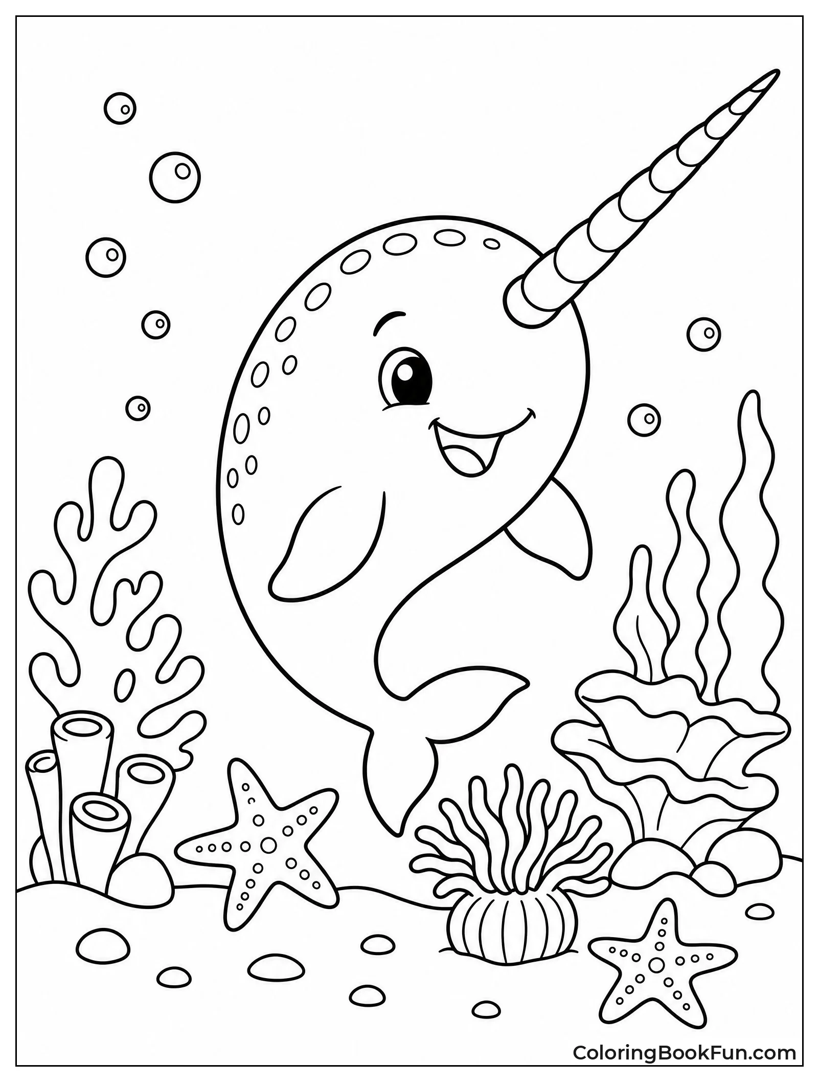 Narwhal Exploring Colorful Coral Reef
