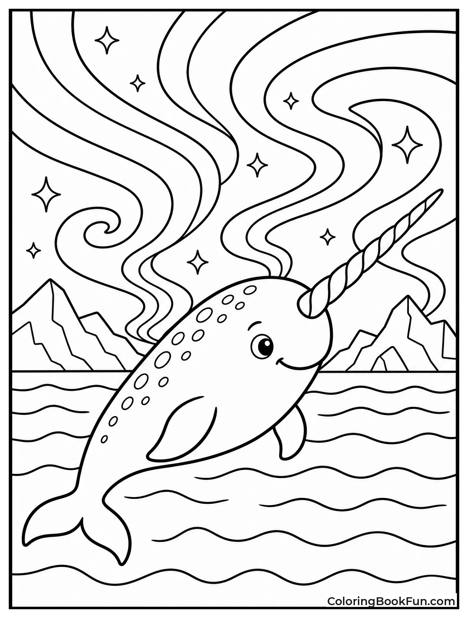 Narwhal Under Northern Lights Sky