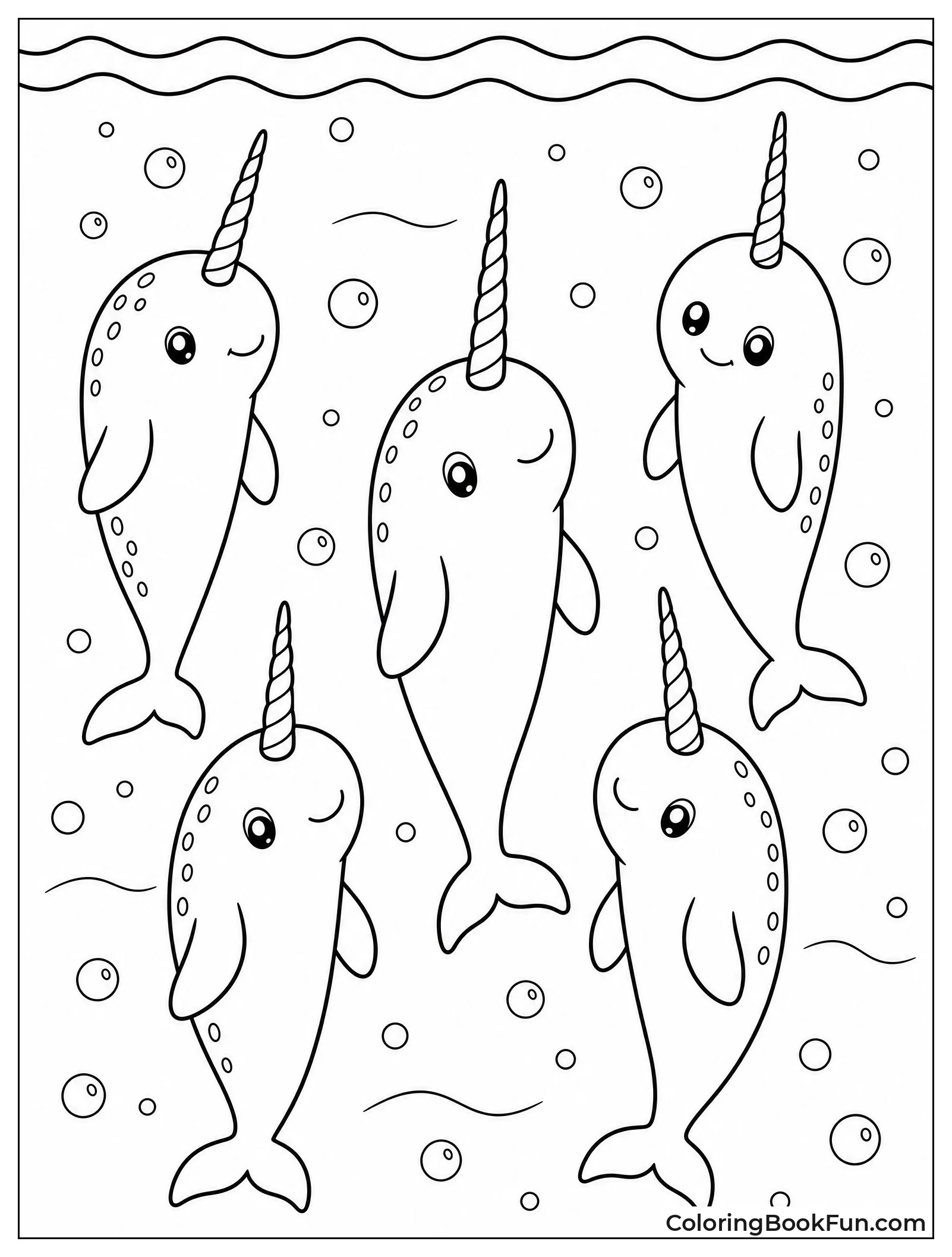 Group of Narwhals Sleeping in Water