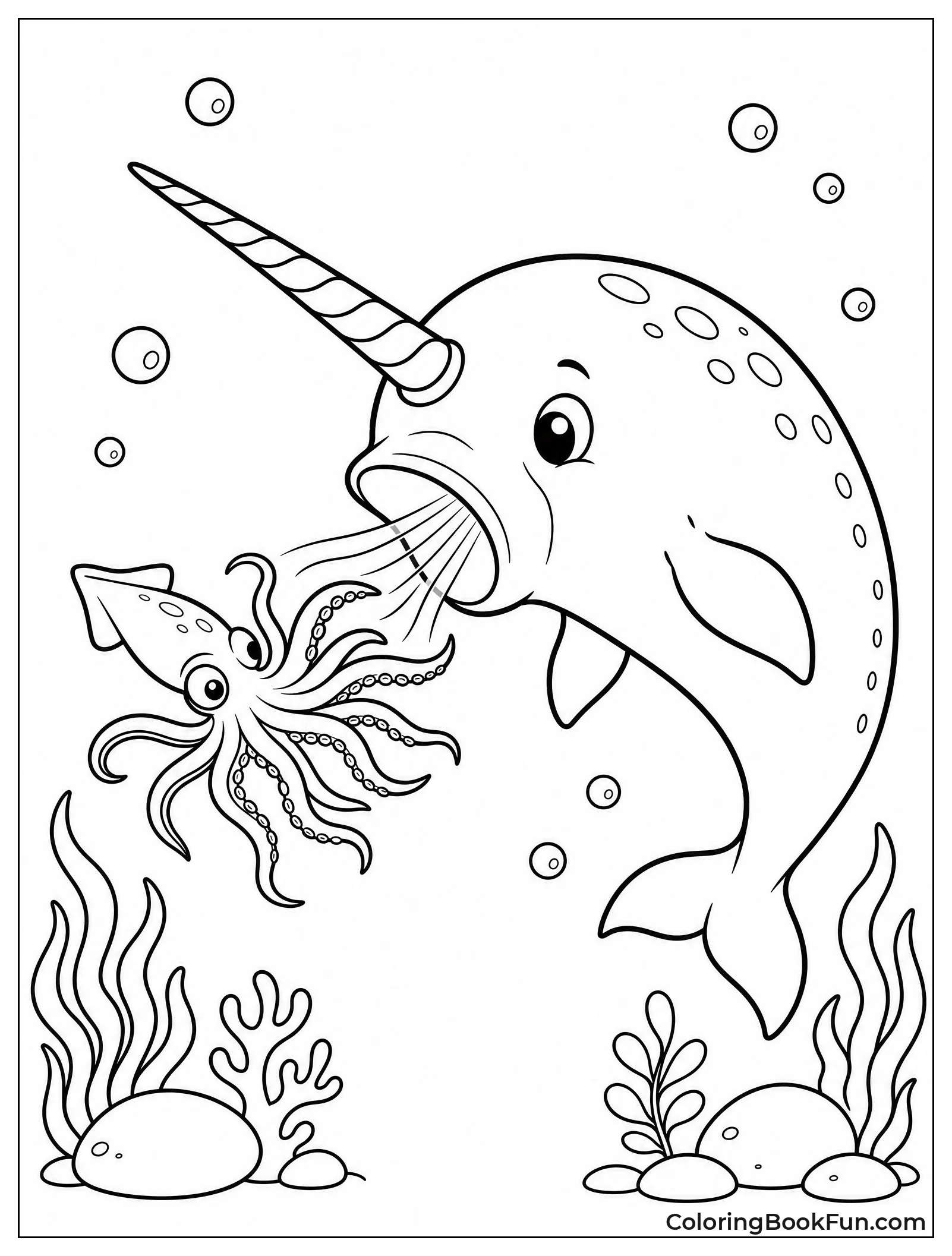 Narwhal Chasing a Slippery Squid