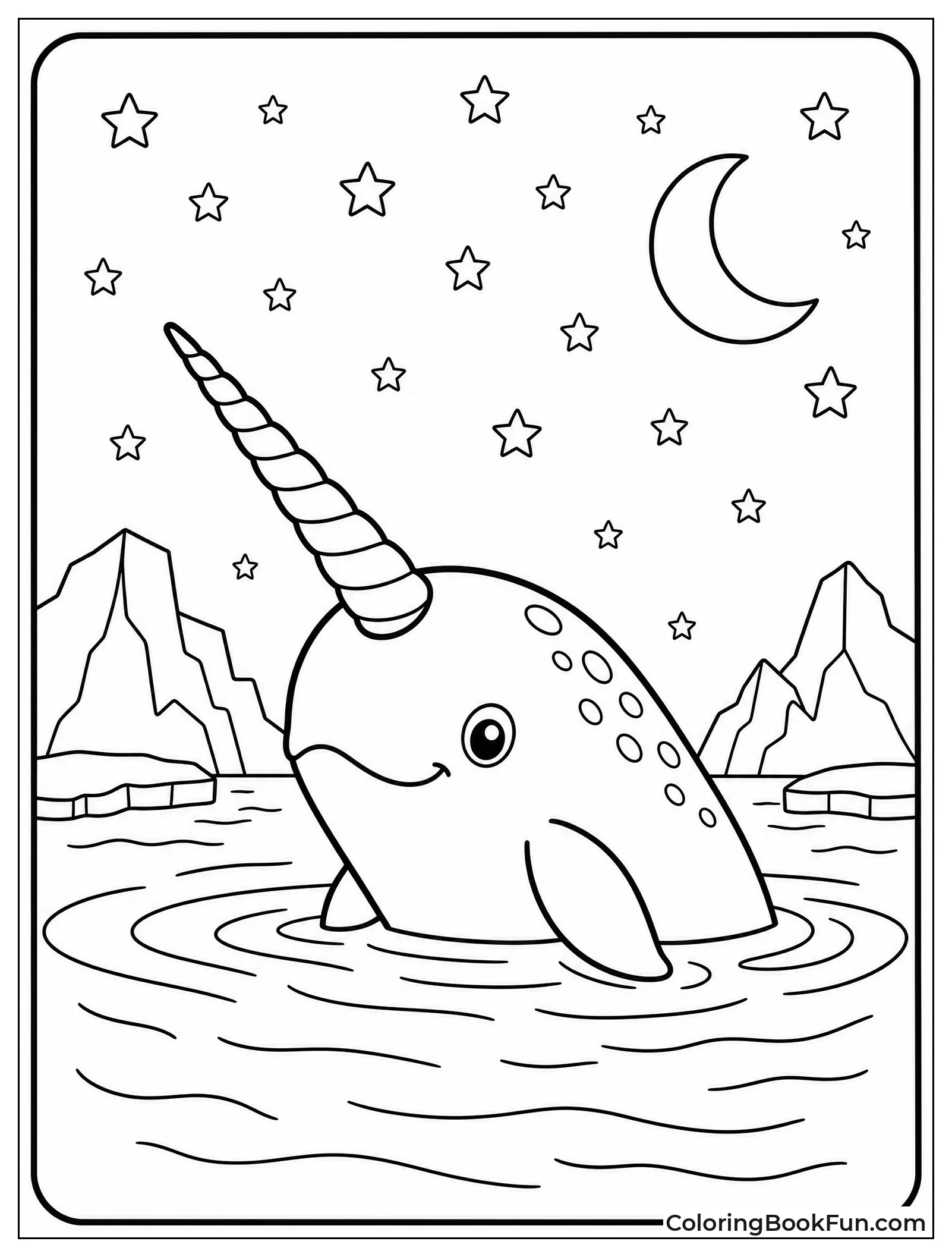Narwhal Surfacing Under Starry Sky