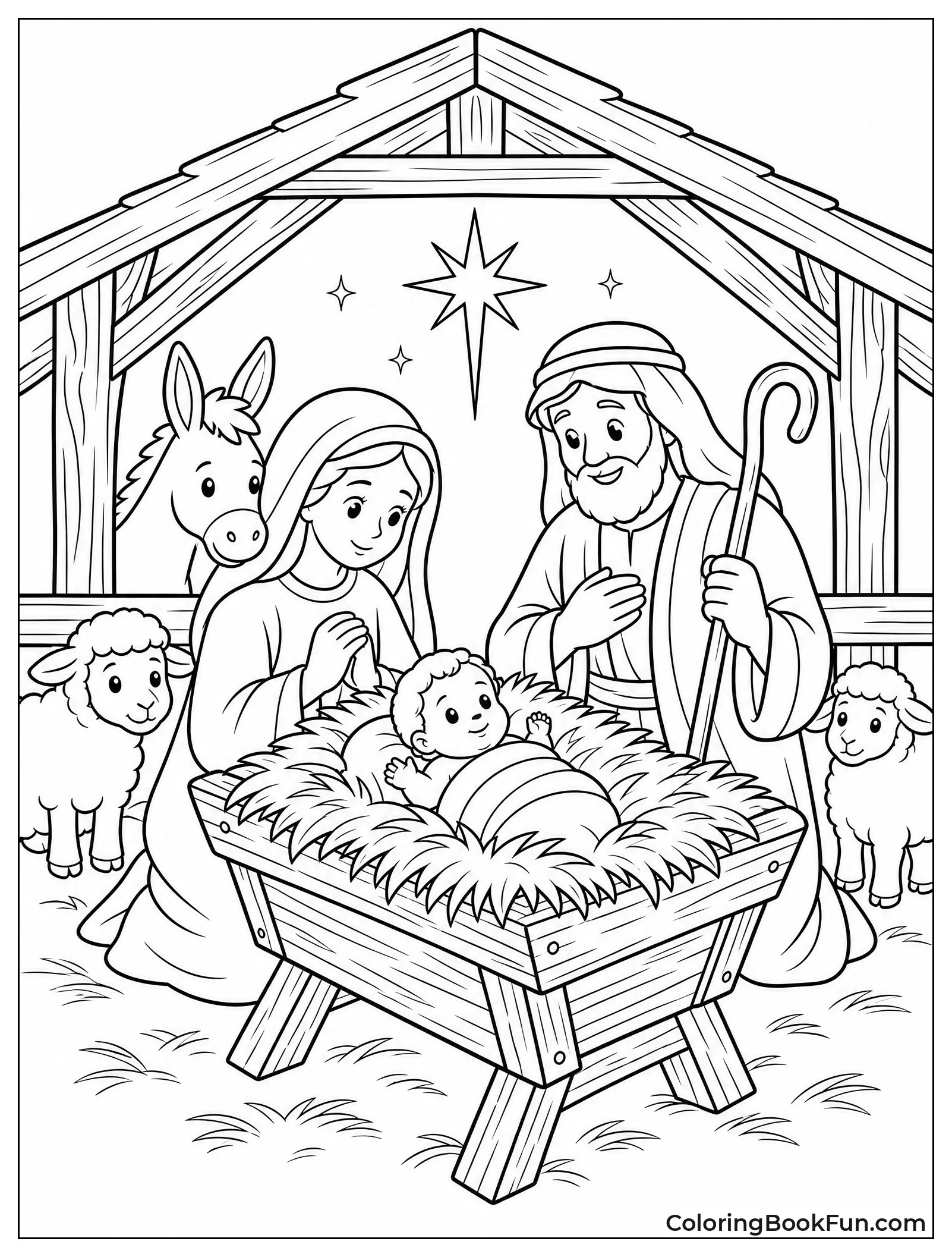 Wooden Manger Filled with Straw
