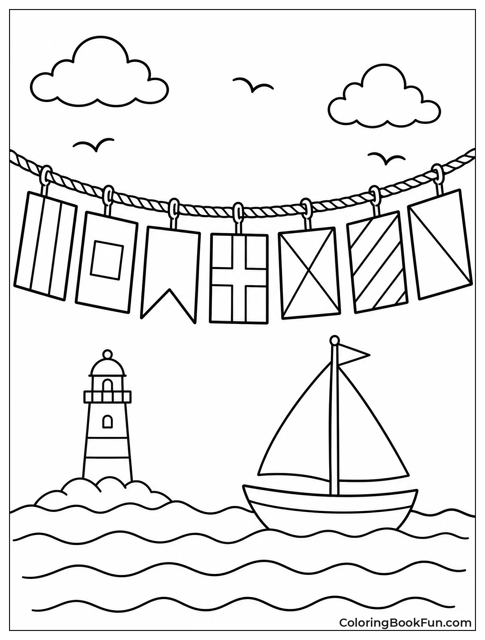 Nautical Flags Hanging on Rope
