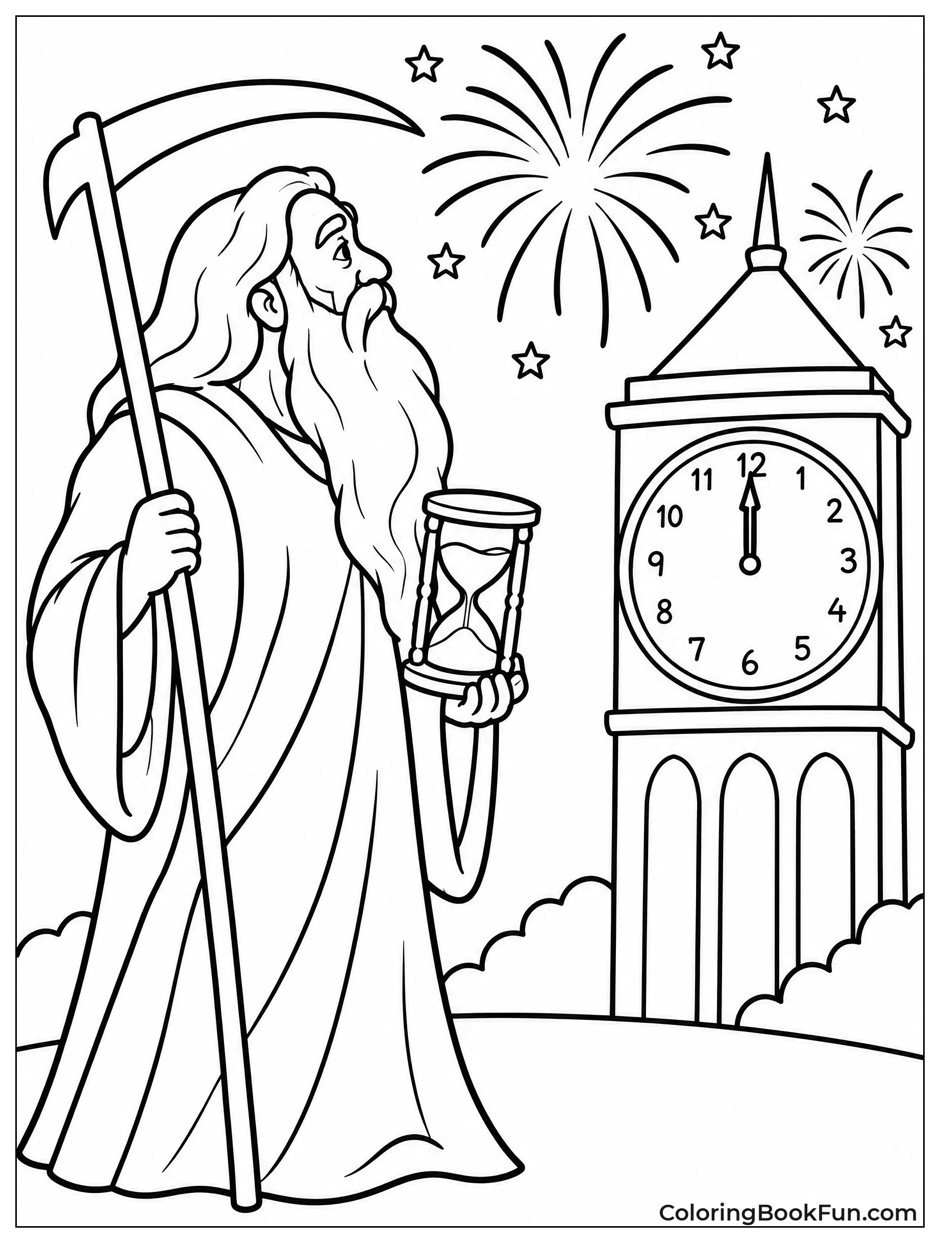 Father Time Holding an Hourglass and Scythe
