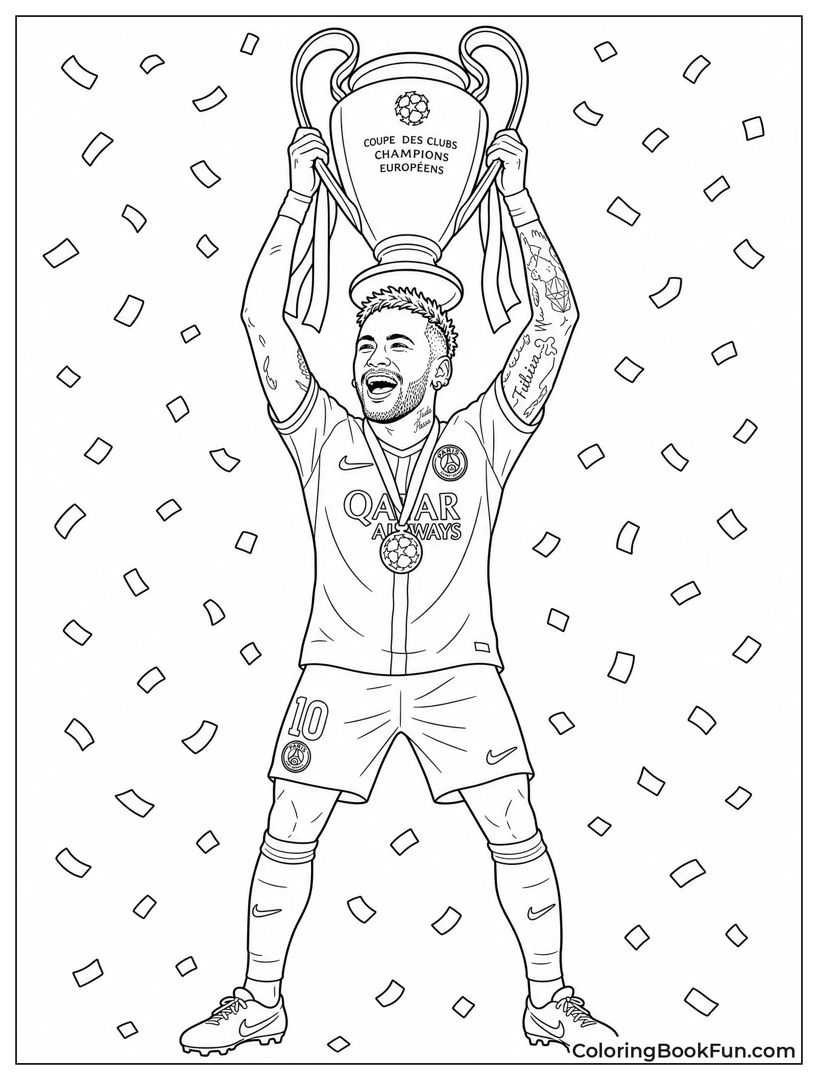 Neymar Lifting the Champions League Trophy
