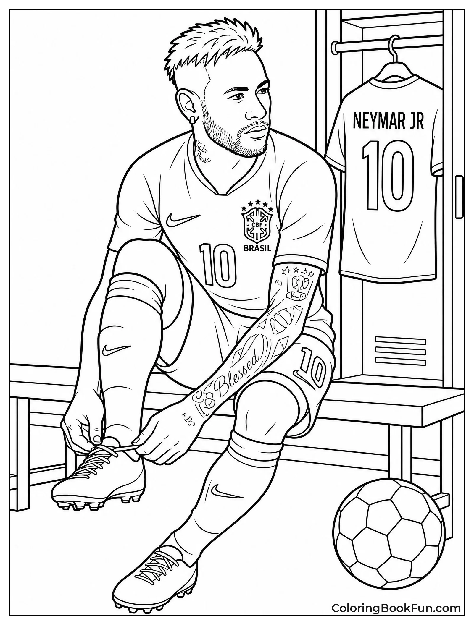 Neymar Lacing Up Cleats in Locker Room