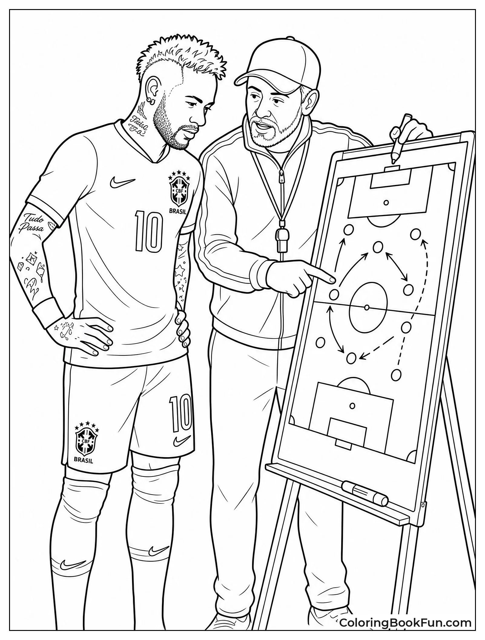 Neymar Studying Soccer Tactics with Coach