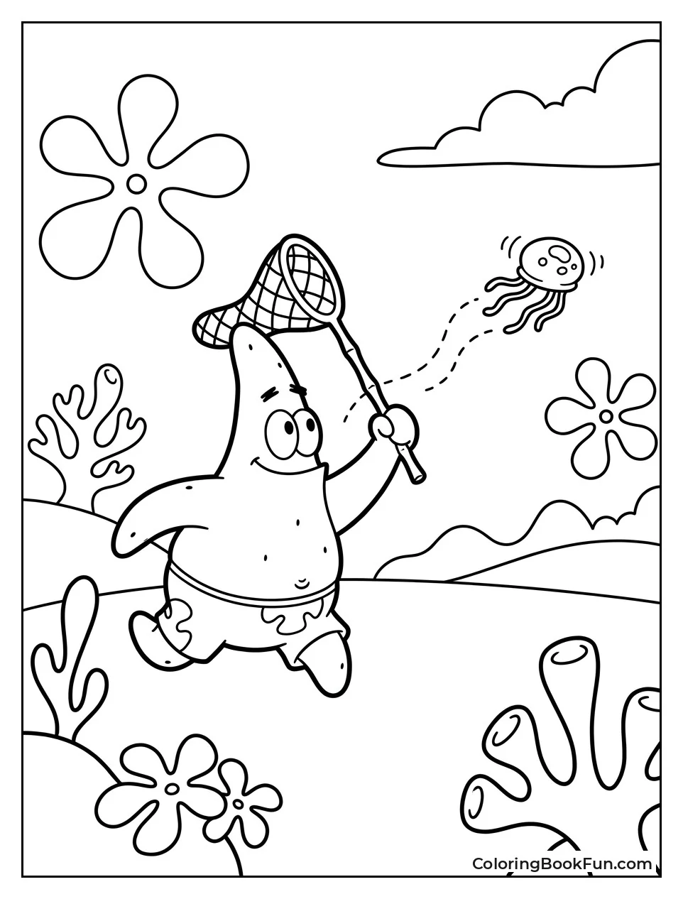 Patrick Chasing Jellyfish with Net