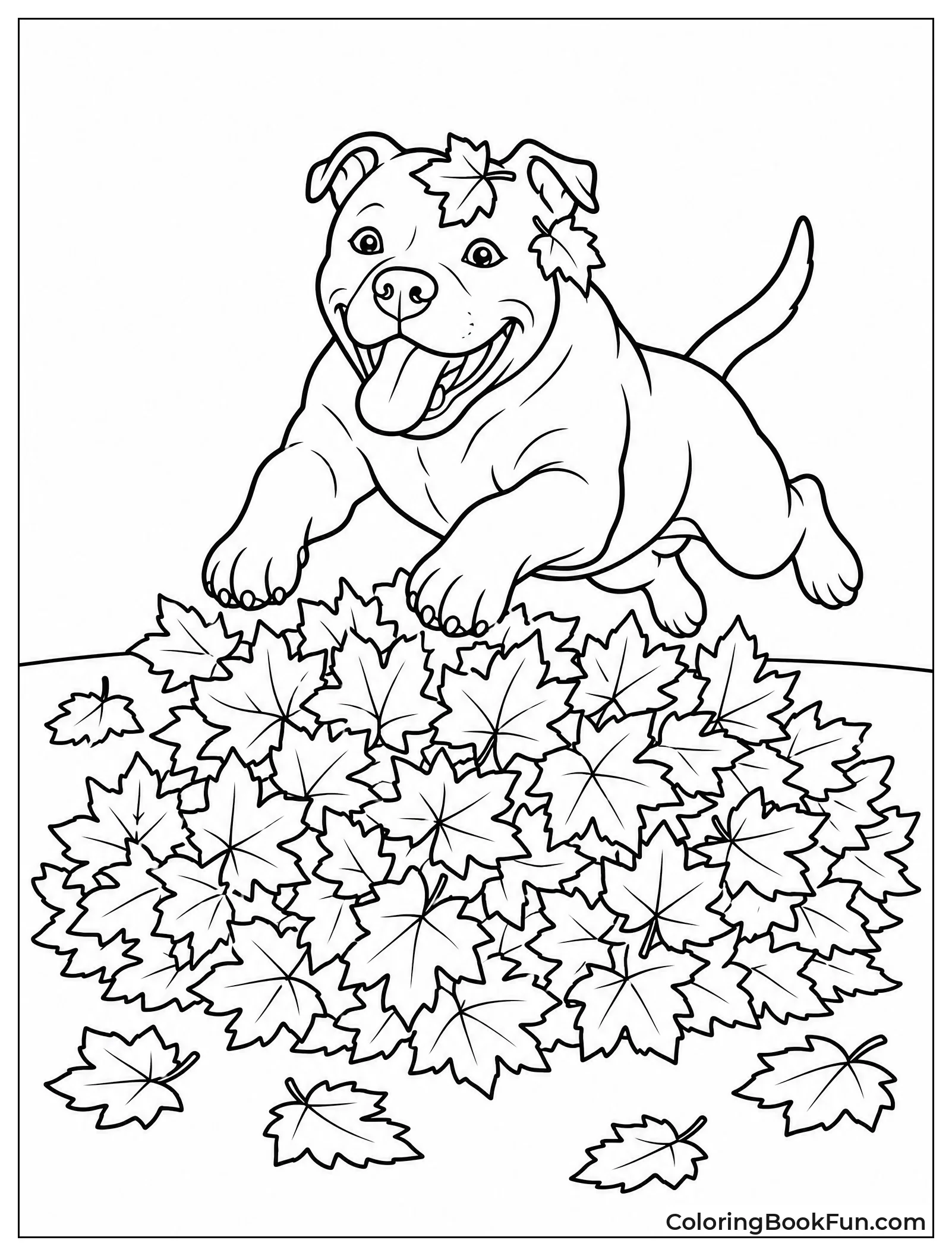 Pitbull Jumping in Autumn Leaves