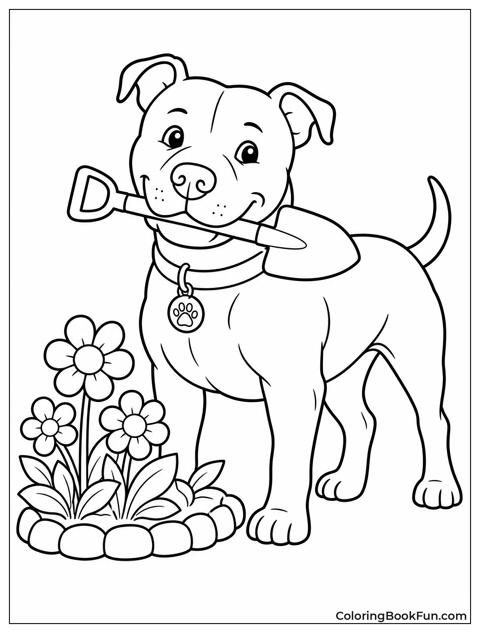 Pitbull Helping in Garden