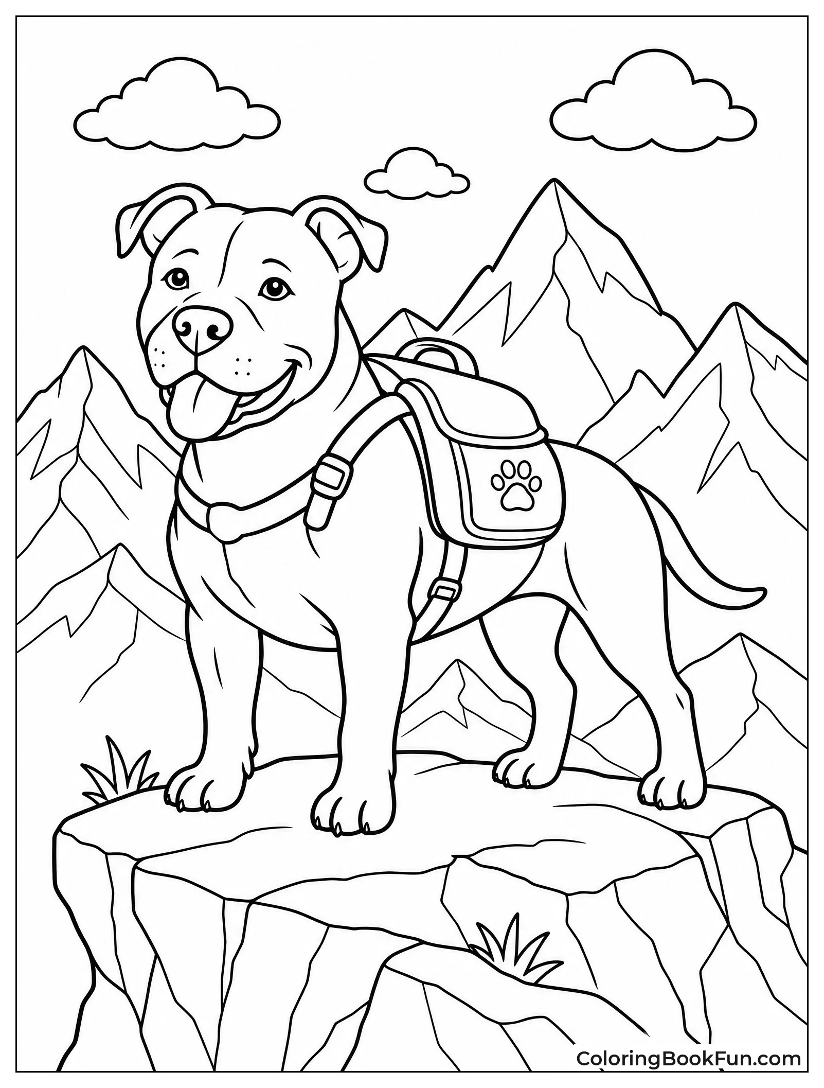 Pitbull Hiking on Mountain Ledge