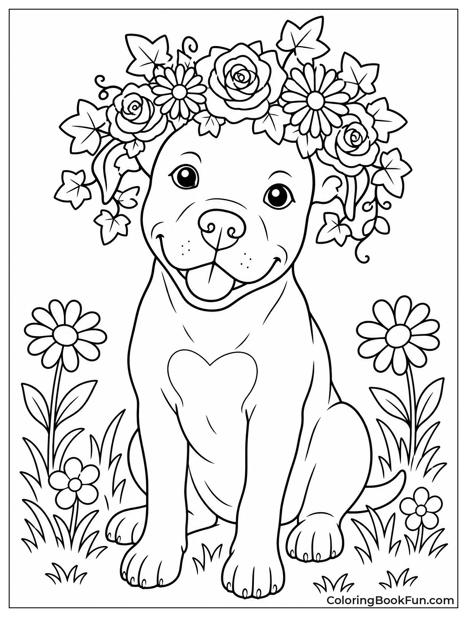 Pitbull Wearing Flower Crown