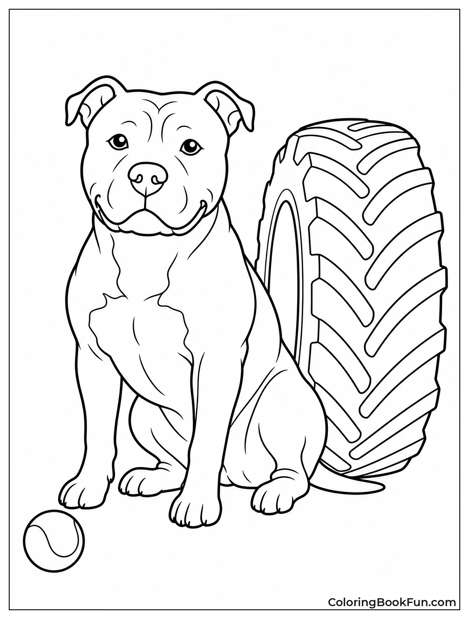 Pitbull Next to Ball and Tire