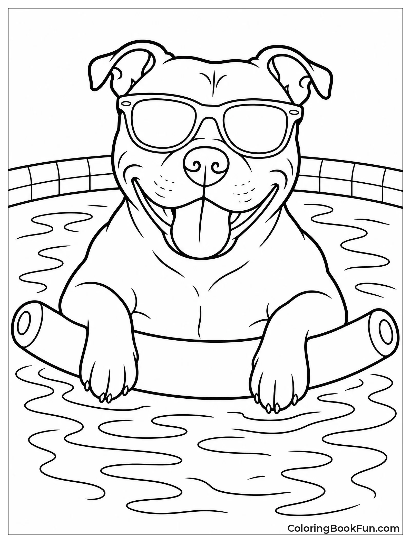 Pitbull Floating in Pool