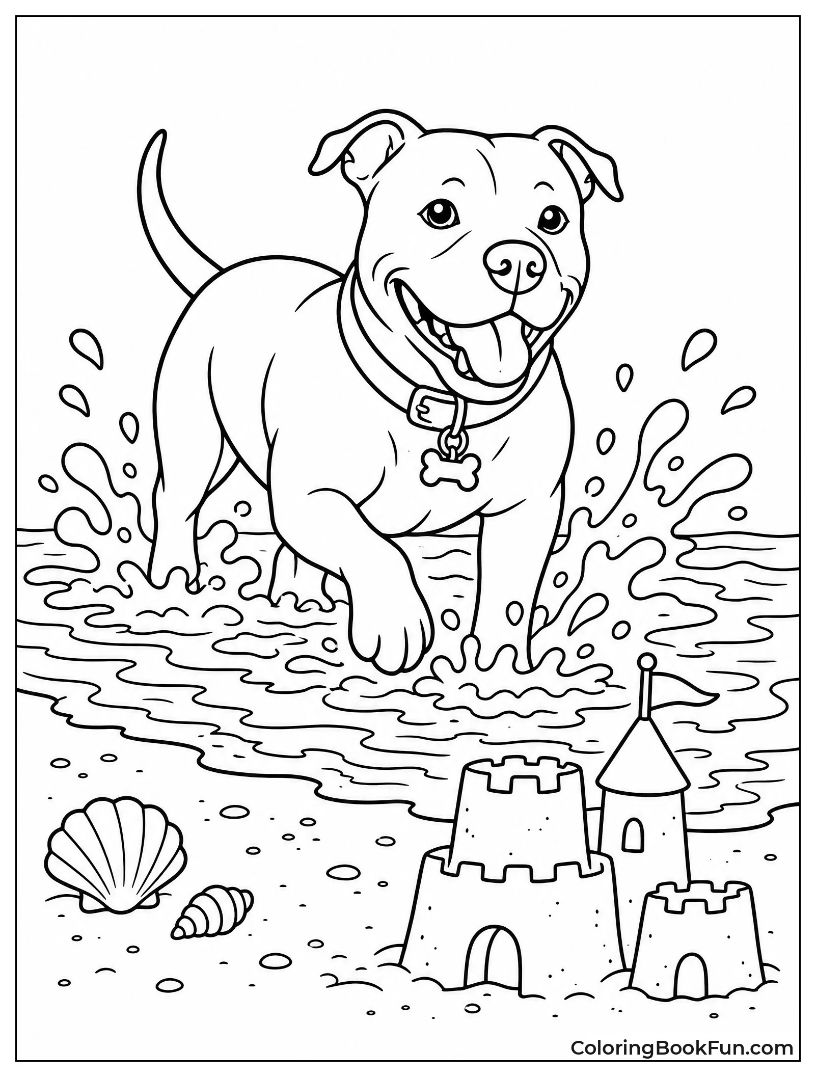 Pitbull Swimming in Shallow Waves