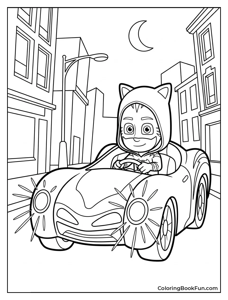 Catboy Drives Cat-Car through City Streets
