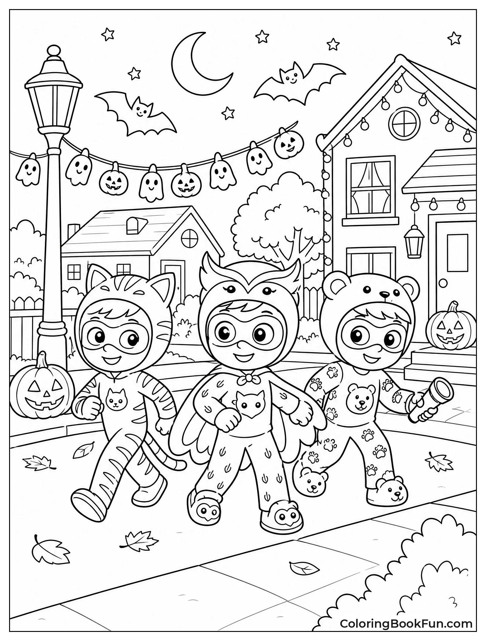 Heroes Patrol Street with Pumpkins and Bats