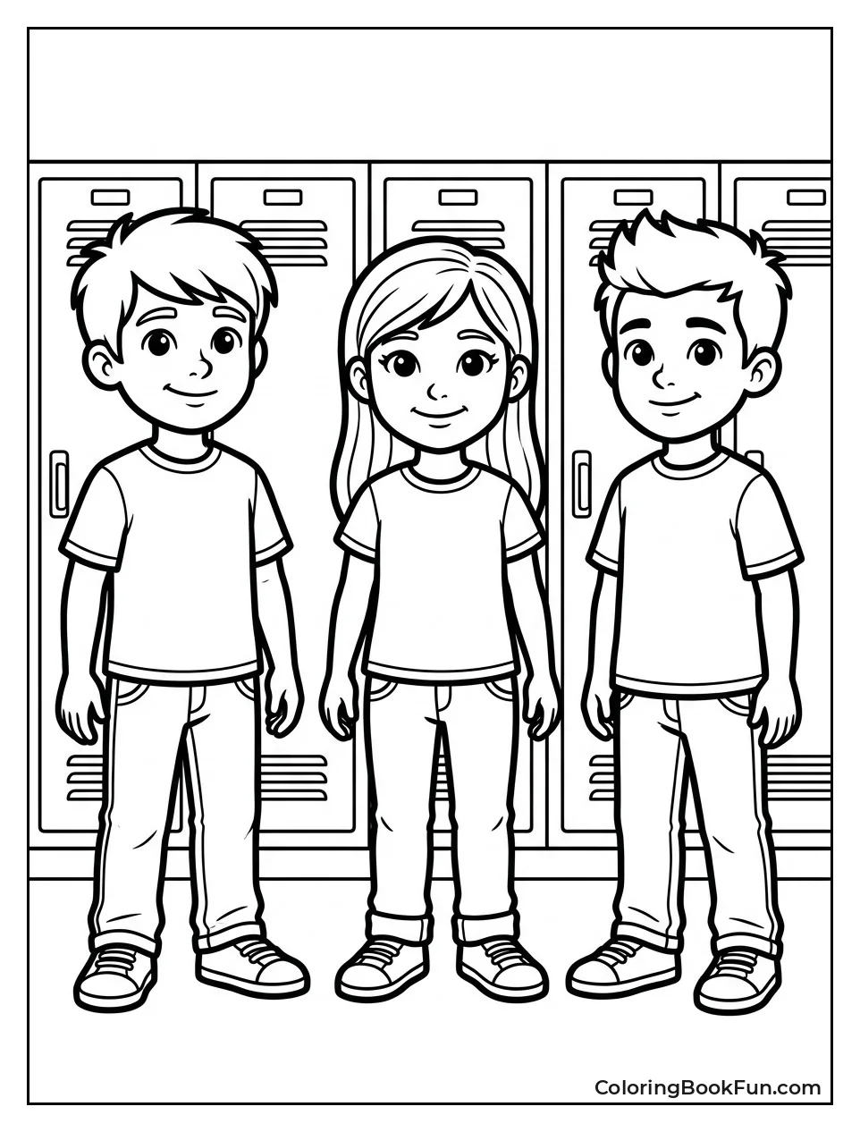 Friends Stand by School Lockers