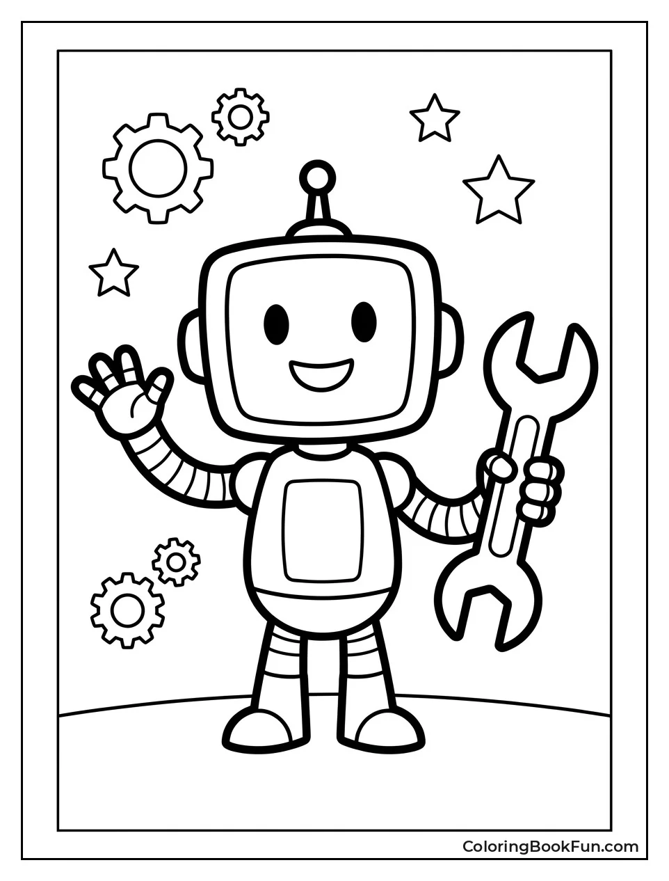 PJ Robot Waves While Holding Tool