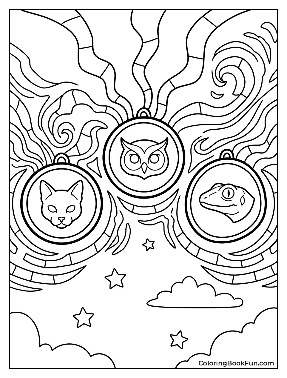 Glowing Cat Owl and Lizard Amulets