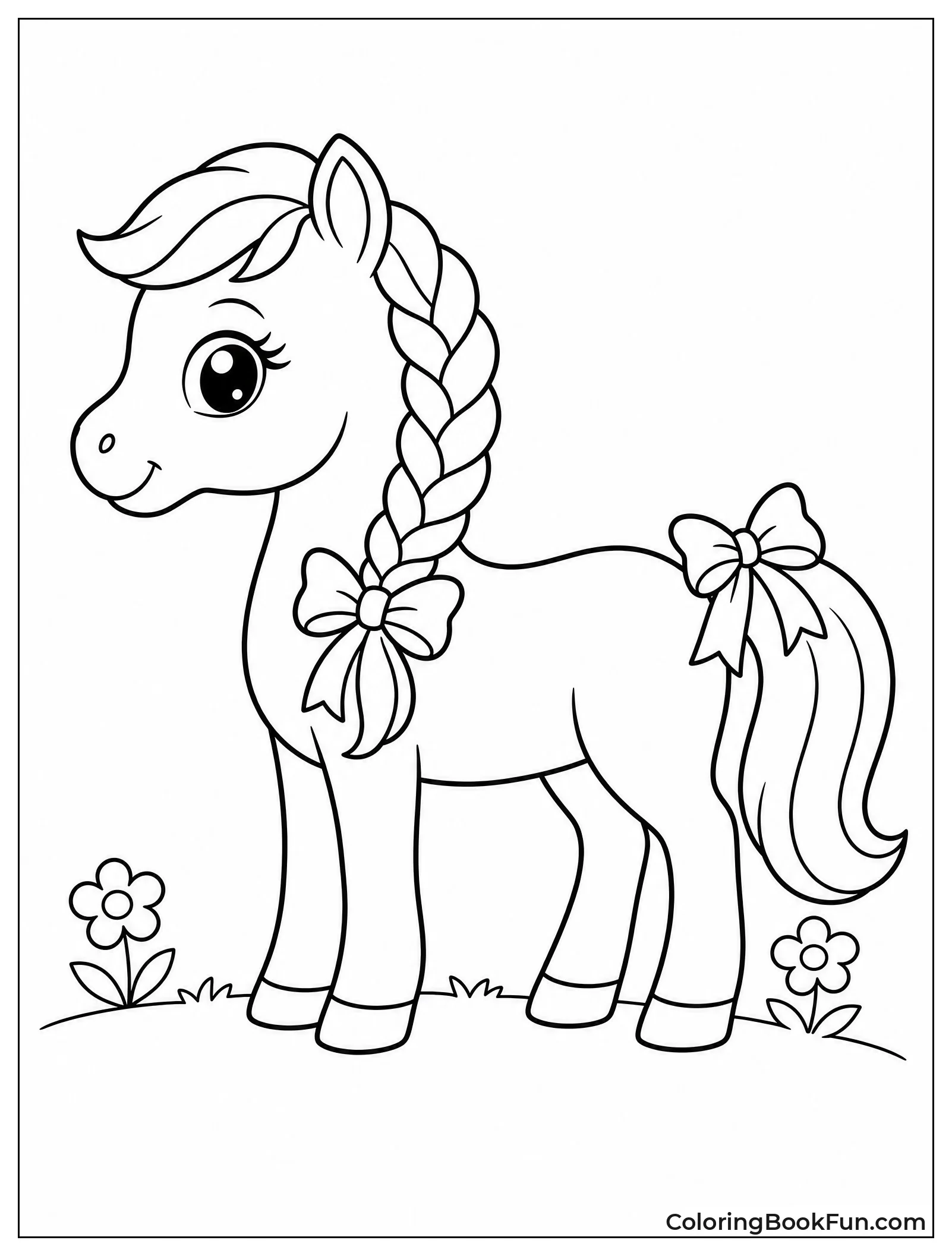 Pony with Braided Mane and Ribbons